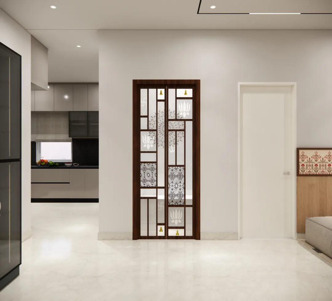 Bespoke pooja room interior in a Kokapet home